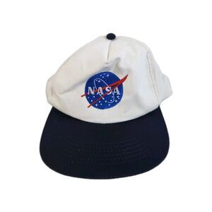 NASA Baseball Hat White Blue Brim Youngan Cap Large Logo Adjustable OSFA GUC